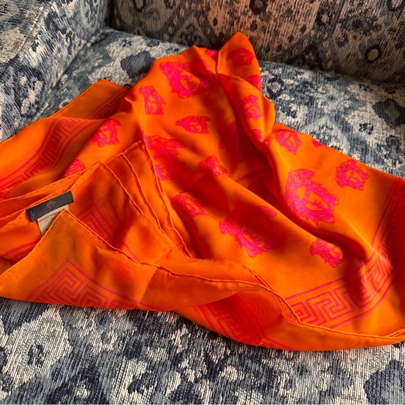 Versace Orange and pink Medusa Scarf - Picture 7 of 8